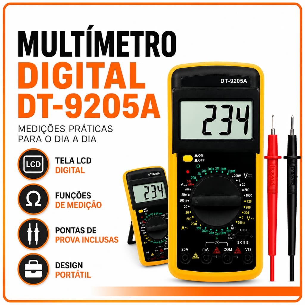 Multímetro Digital Profissional Voltímetro Amperímetro Ohmímetro Testador Elétrico LCD