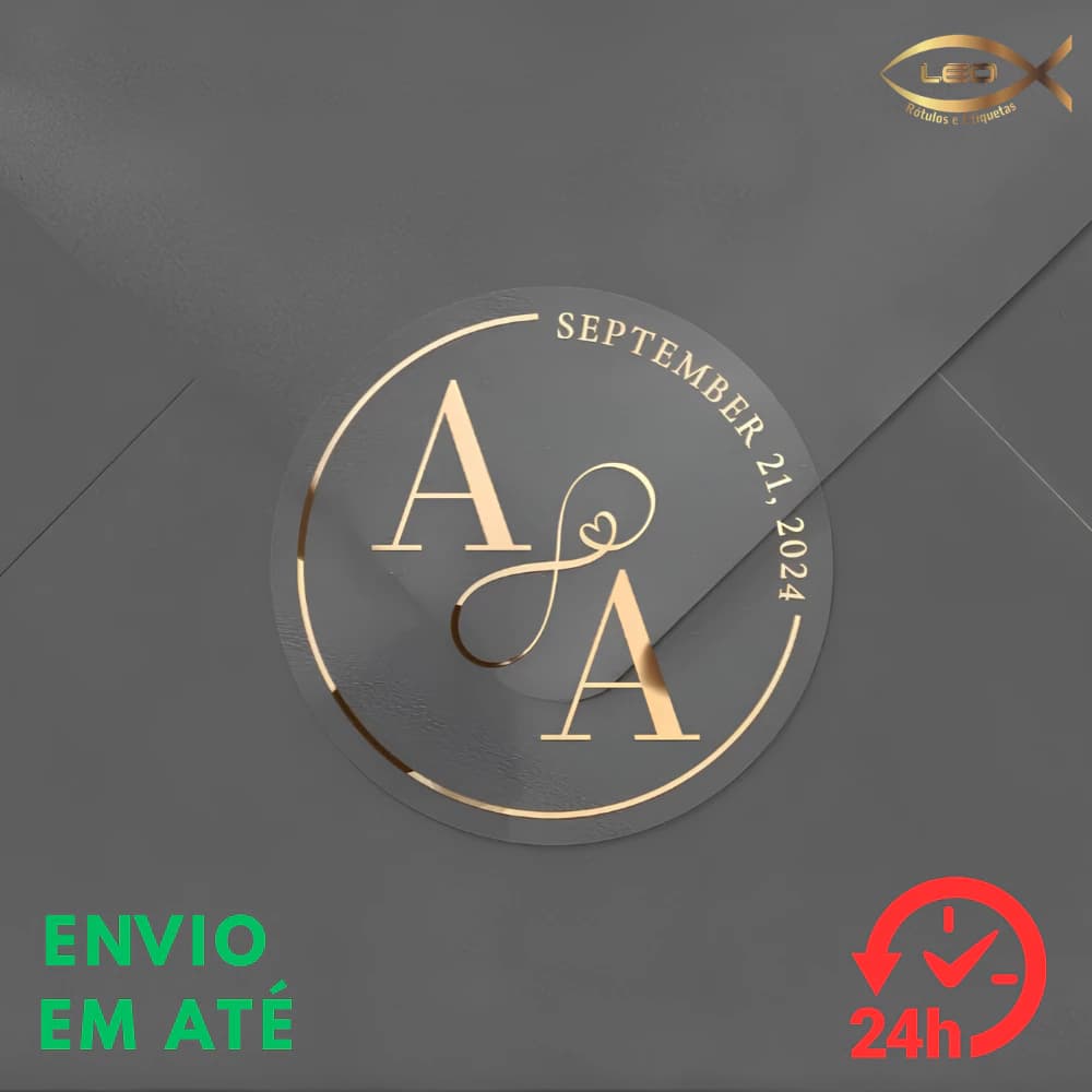 100 Etiqueta Personalizada fundo Adesivo Vinil Transparente Gravação Dourada ou Prata 3, 4 e 5Cm