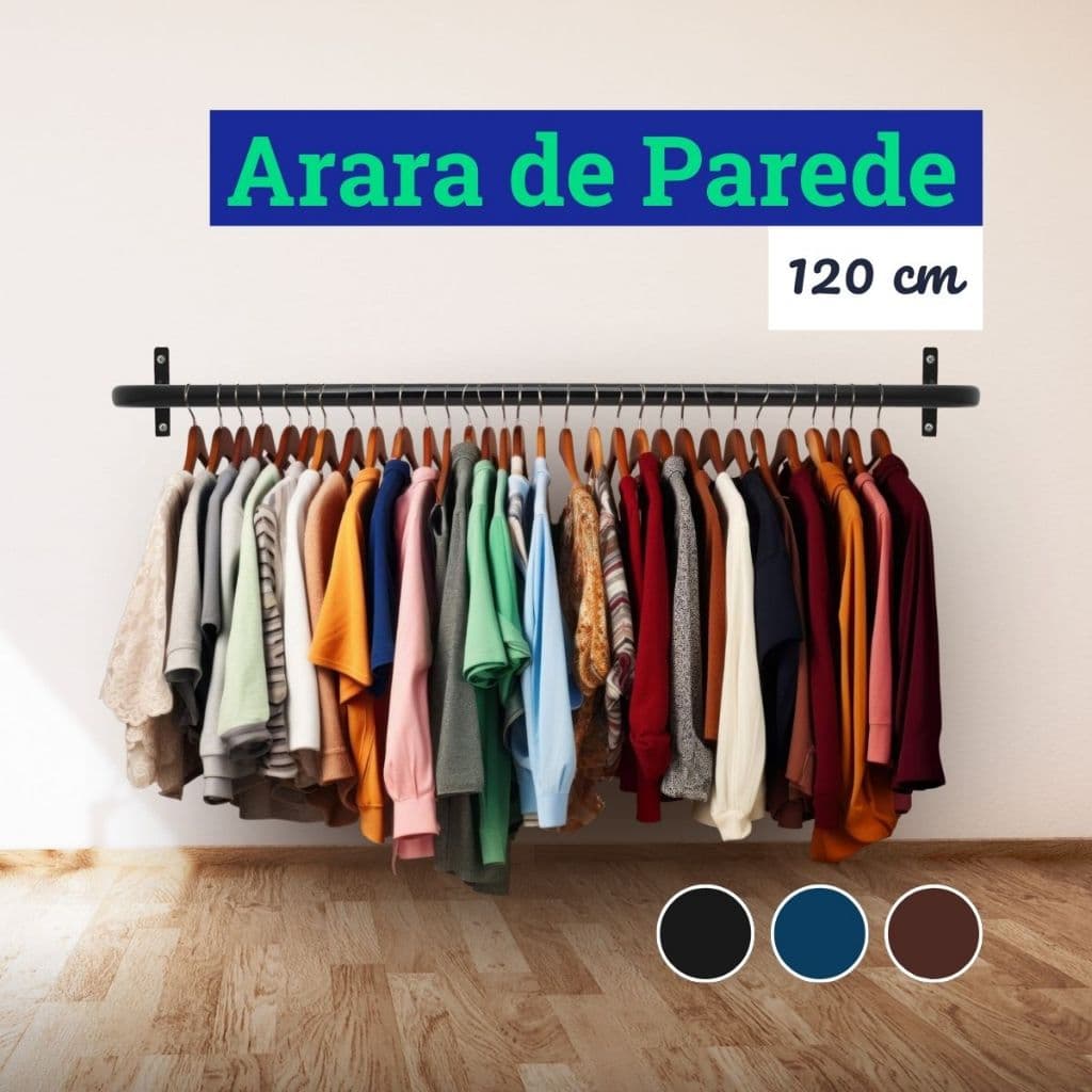 Arara Suporte Cabideiro de Parede para Roupas Closet Loja Aço Carbono Reforçado 120 cm