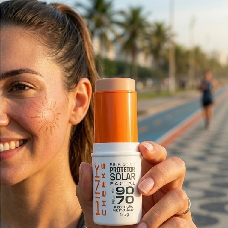 Protetor Solar Facial Pink Cheeks em Bastão Com Cor FPS90 PINK Stick EDIÇÃO LIMITADA MARATONA DO RIO
