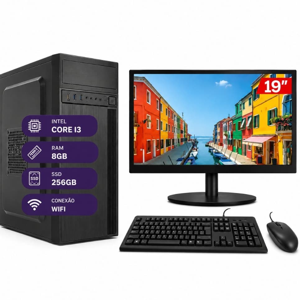 Computador Completo Intel I3 8gb Ssd256gb Kit Monitor 19"