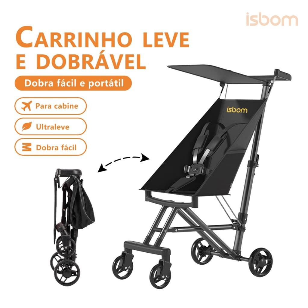 Carrinho de Bebê Ultra Compacto Capota Solar Dobra Um Clique Portátil para Viagem e Avião 3.2KG