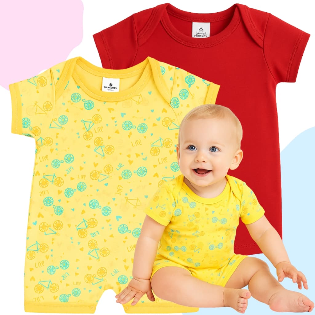 Kit 2 Macacão Curto Macaquito Homper Romper Bebê Liso Estampado Botão Menino Menina Verão Enxoval