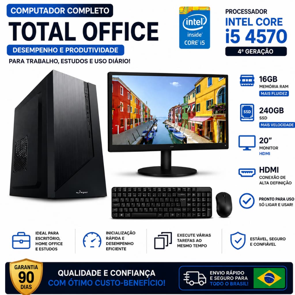 Computador Completo Total Office Intel Core I5 4570 4ª Geração 16gb Ram 240gb Ssd Monitor 20  Hdmi
