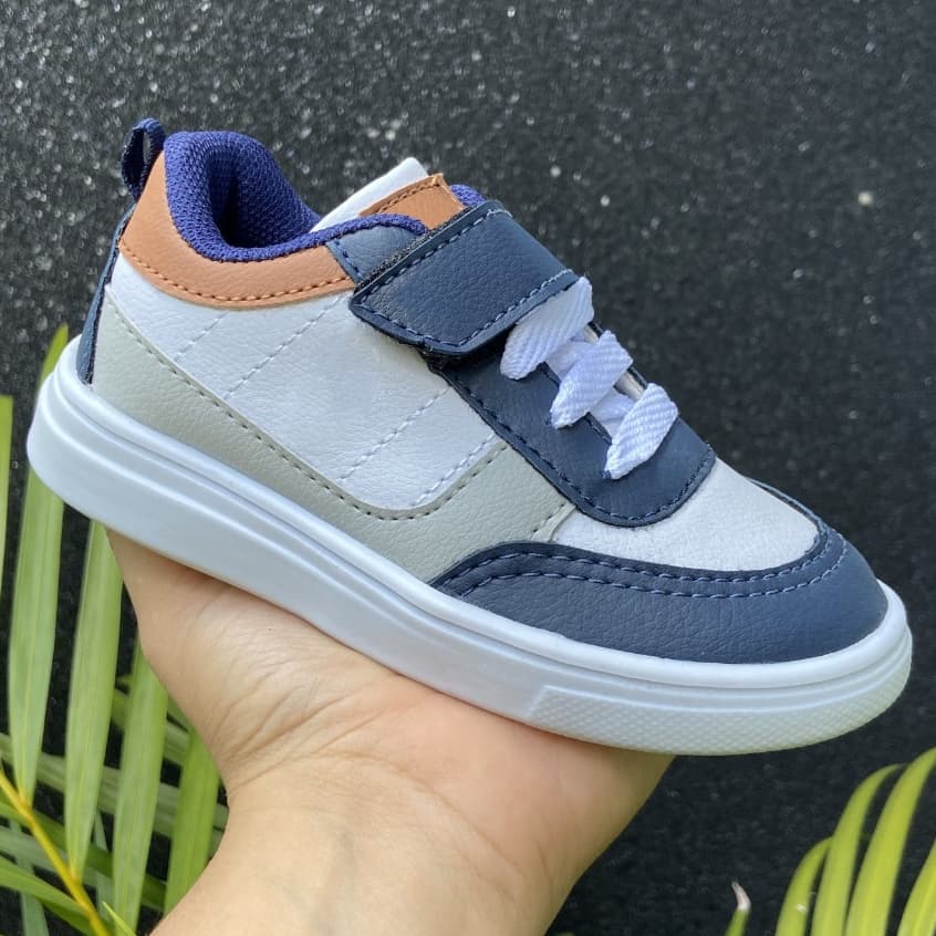 Tênis Infantil Velcro e Cadarço Esportivo Casual Leve Confortável Fácil Calçar Menino Menina