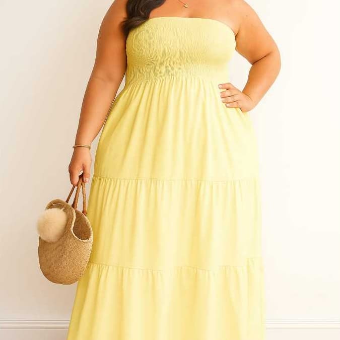 Vestido Longo PLUS SIZE Tomara que Caia com Lastex no Busto DUNA Elegante Casual