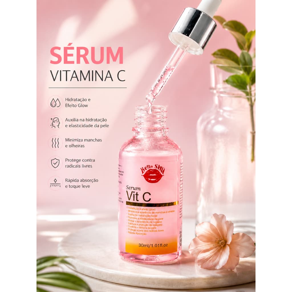 Sérum Facial Vitamina C Encapsulada Com Vitamina E - 30ml - Skincare Clareador Anti Sinais, antioxidante e Hidratante