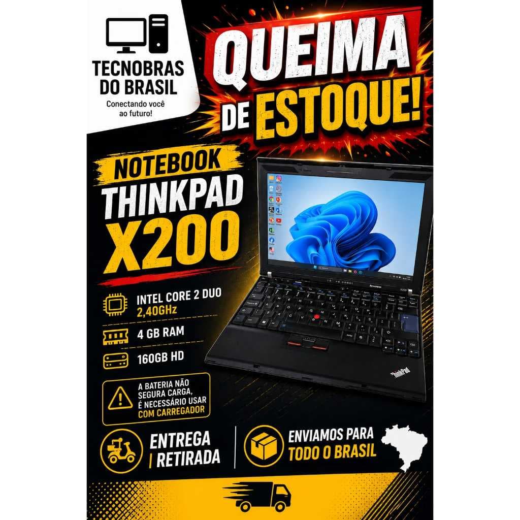 Notebook Lenovo ThinkPad X200 revisado c/garantia - BATERIA NÃO SEGURA CARGA - Acompanha carregador novo