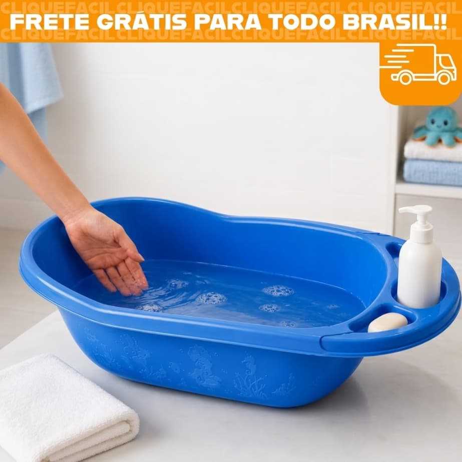 Banheira Bebê Infantil 32 Litros Azul para Menino Anatômica Resistente Confortável Ideal Banho Bebê