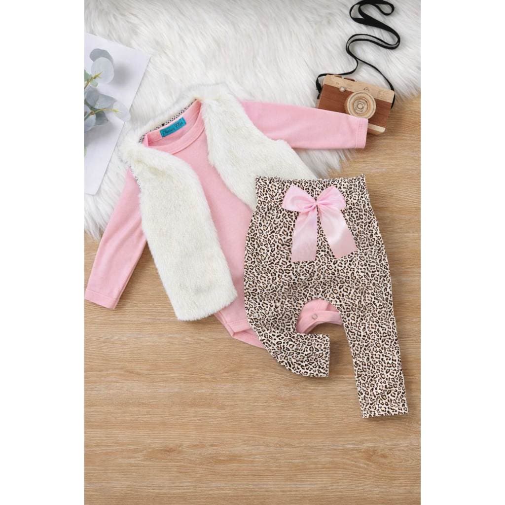 Conjunto Roupa Bebê Colete Menina Femenino Conjuntinho Frio Inverno Kit 3 Peças Roupinha  Luxo laço