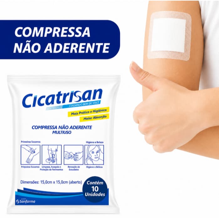 Kit Gaze Compressa Curativo Não Aderente Cicatrisan Curativo 10 Pacotes 100 Unidades