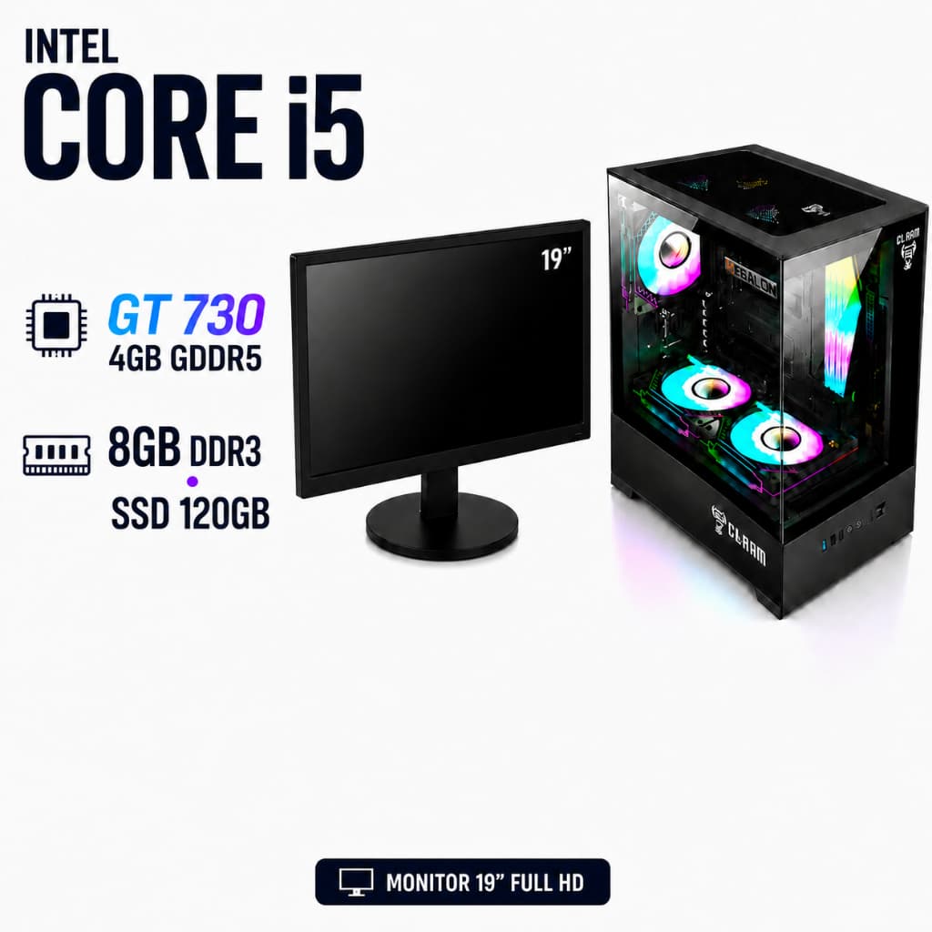 Computador Gamer Intel Core i5 2ª ou 3ª Geração 8GB DDR3 SSD 120GB GT 730 4GB GDDR5 Monitor 19 Full HD