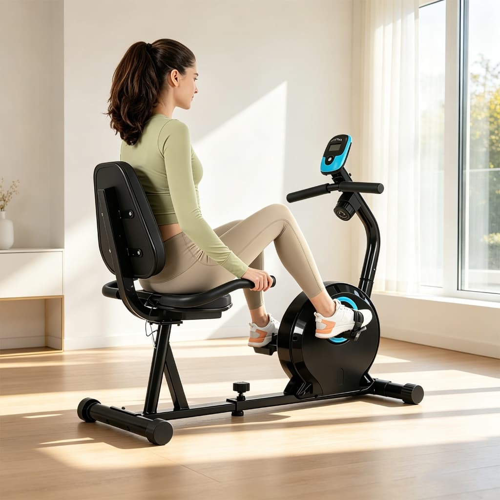 Bicicleta Ergométrica Reclinada com 16 Níveis de Resistência – Baixo Impacto, Monitor em Tempo Real, Ideal para Toda Fam