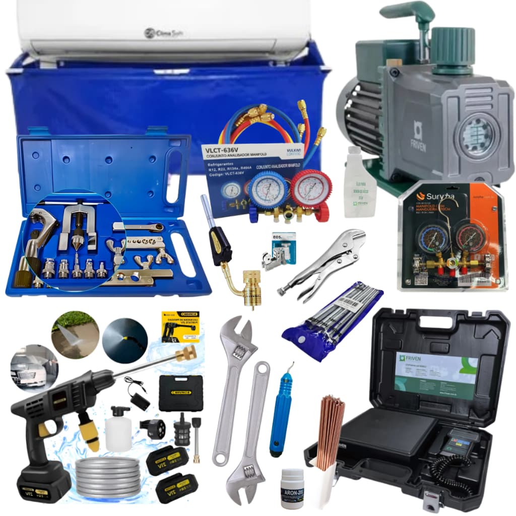 Kit Ferramentas de Refrigeração Completo p/ Limpeza e Manutenção com Bolsa Coletora