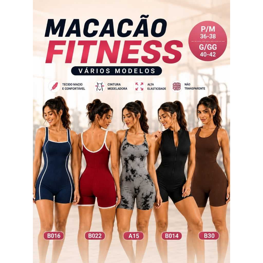 Macaquinho Fitness Feminino Curto Canelado Alta Elasticidade Vários Modelos Academia Yoga
