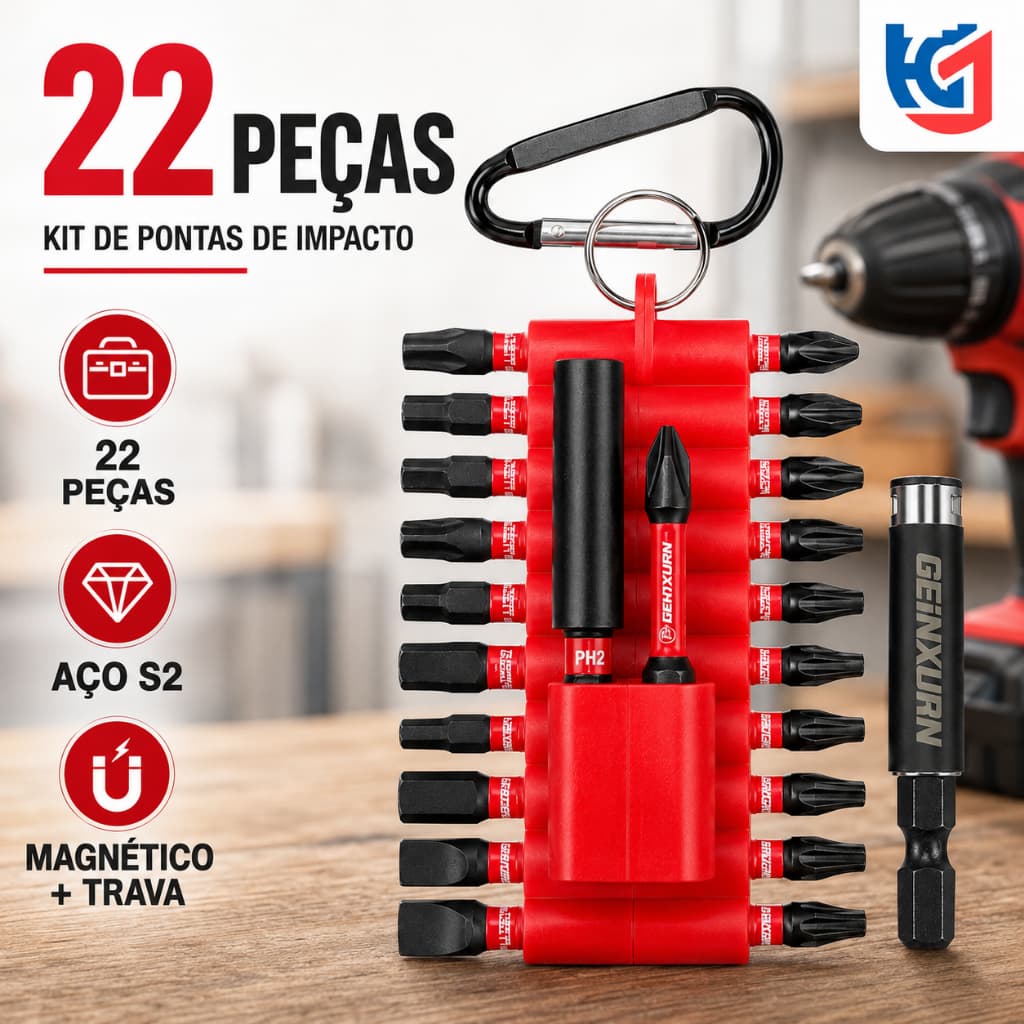 Kit 22 Peças Bits para Parafusadeira Furadeira Aço S2 com Adaptador Magnético