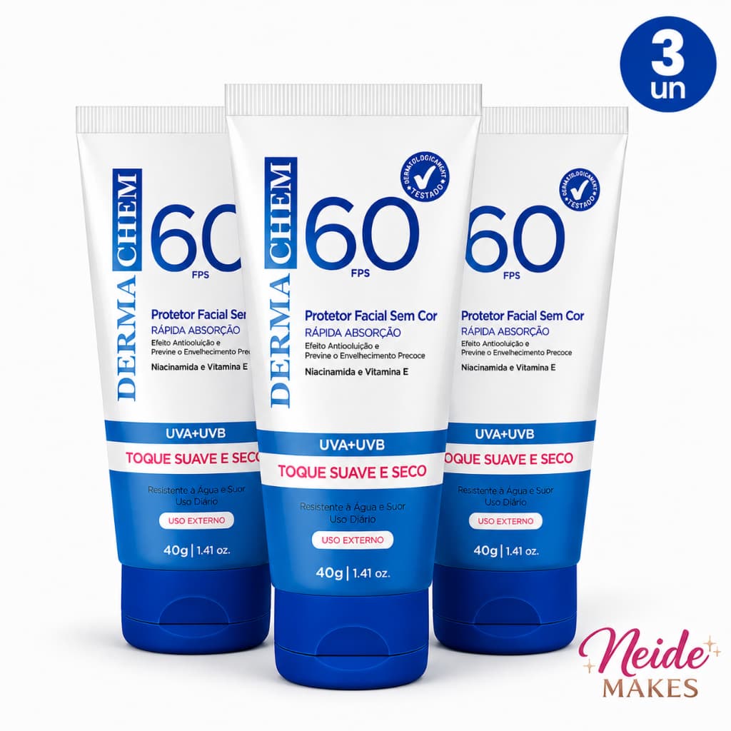Protetor Solar Rosto FPS 60 sem cor 40g Vitamina E Dermachem