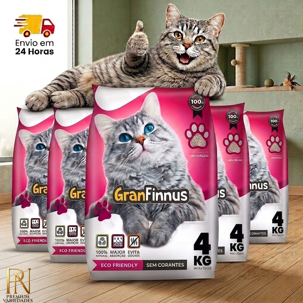 Kit 5 Areia Sanitária Higiênica para Gatos Mimo Cat Granfinnus Extra Refinados Argila Natural 20kg Alta Absorção