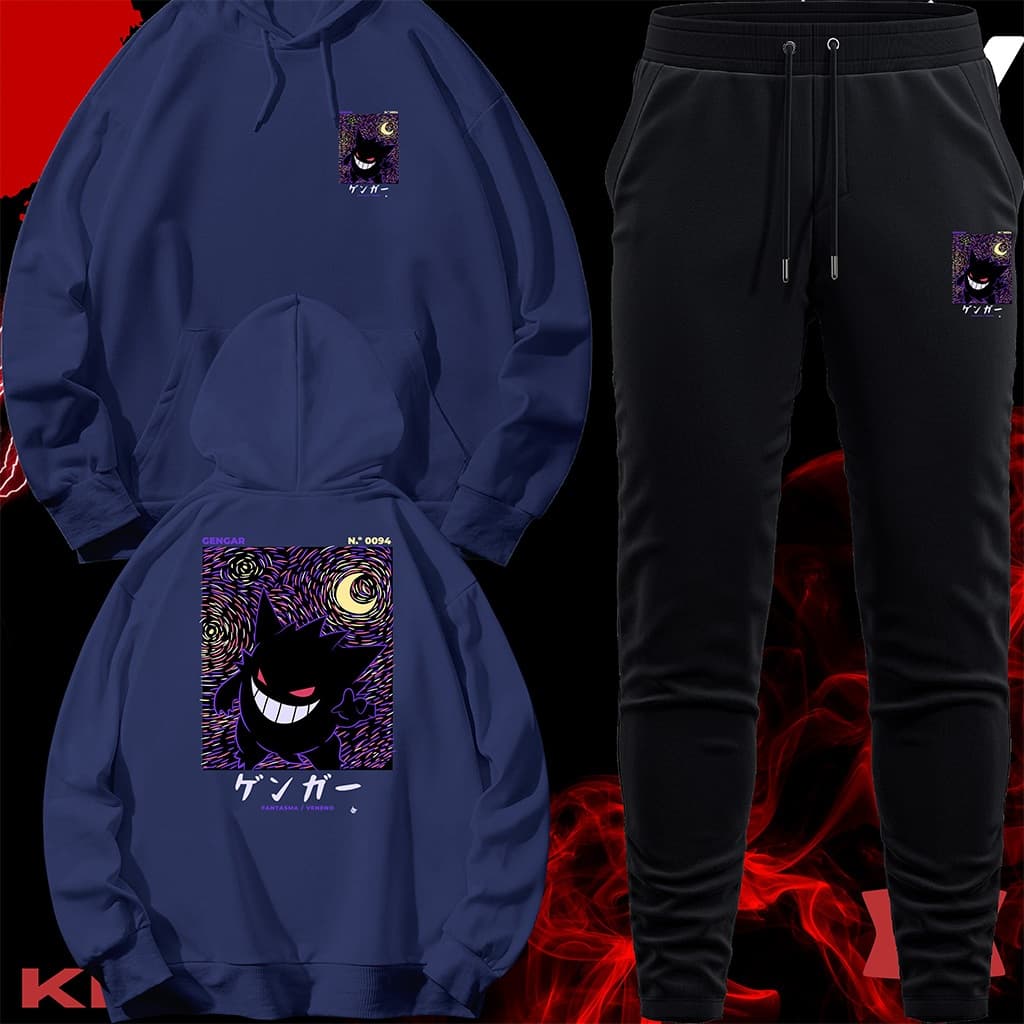 Conjunto Moletom Unissex Adulto Blusa de Frio Canguru e Calça Personalizada Estampa GENGAR POKEMON 0094