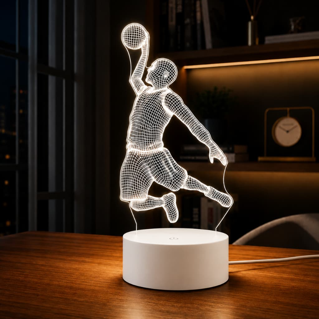 Luminária Led 3d | Basquete Jogador 2 | Abajur Presente Criativo Decoração Multicores