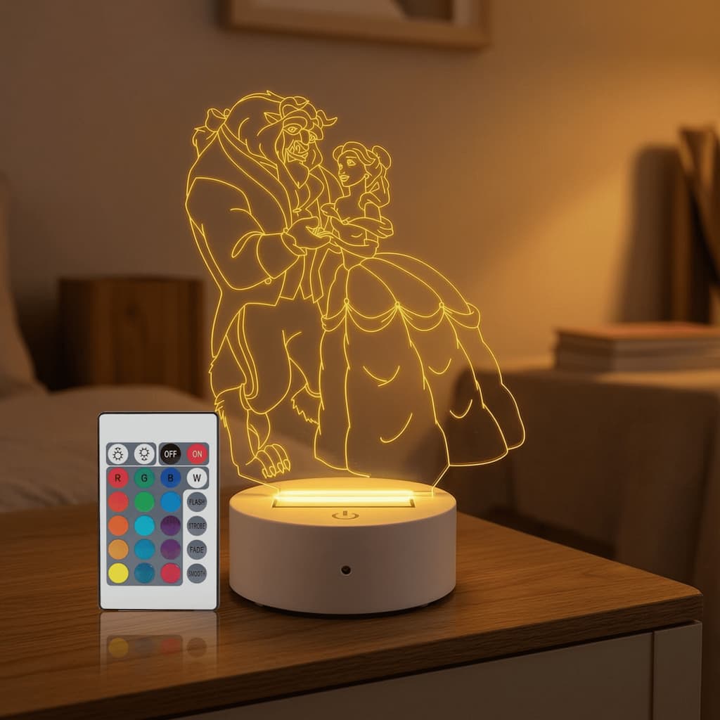 Luminária Led 3d | Bela e a Fera Princesa | Abajur  1 Presente Criativo Decoração Multicores