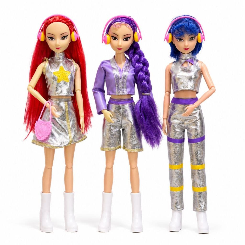 kit 3 Boneca K-Pop Musical Articulada 30Cm Com Acessórios Guerreiras Do K-Pop Mira Rumi Zoey
