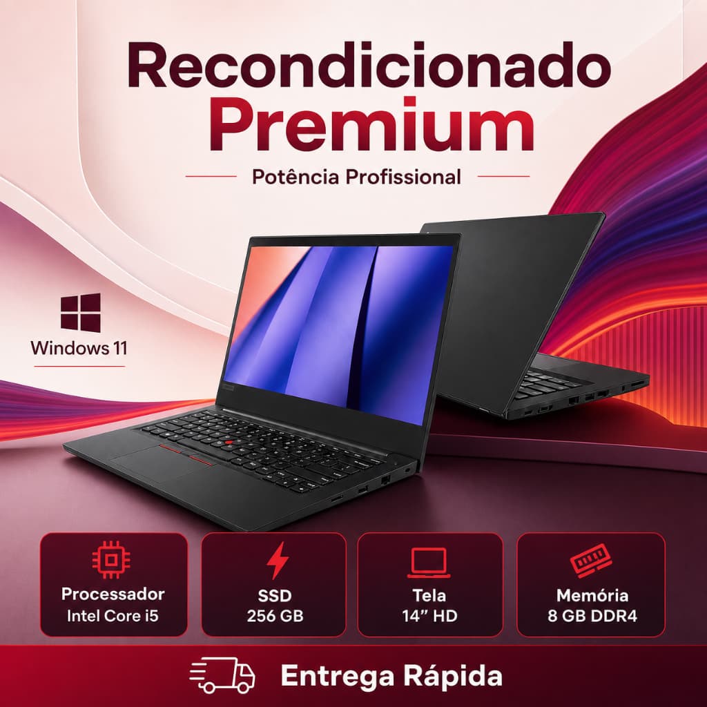 Notebook Lenovo ThinkPad Core i5 8ª Geração 8GB RAM SSD 256GB Windows 11 Empresarial Home Office