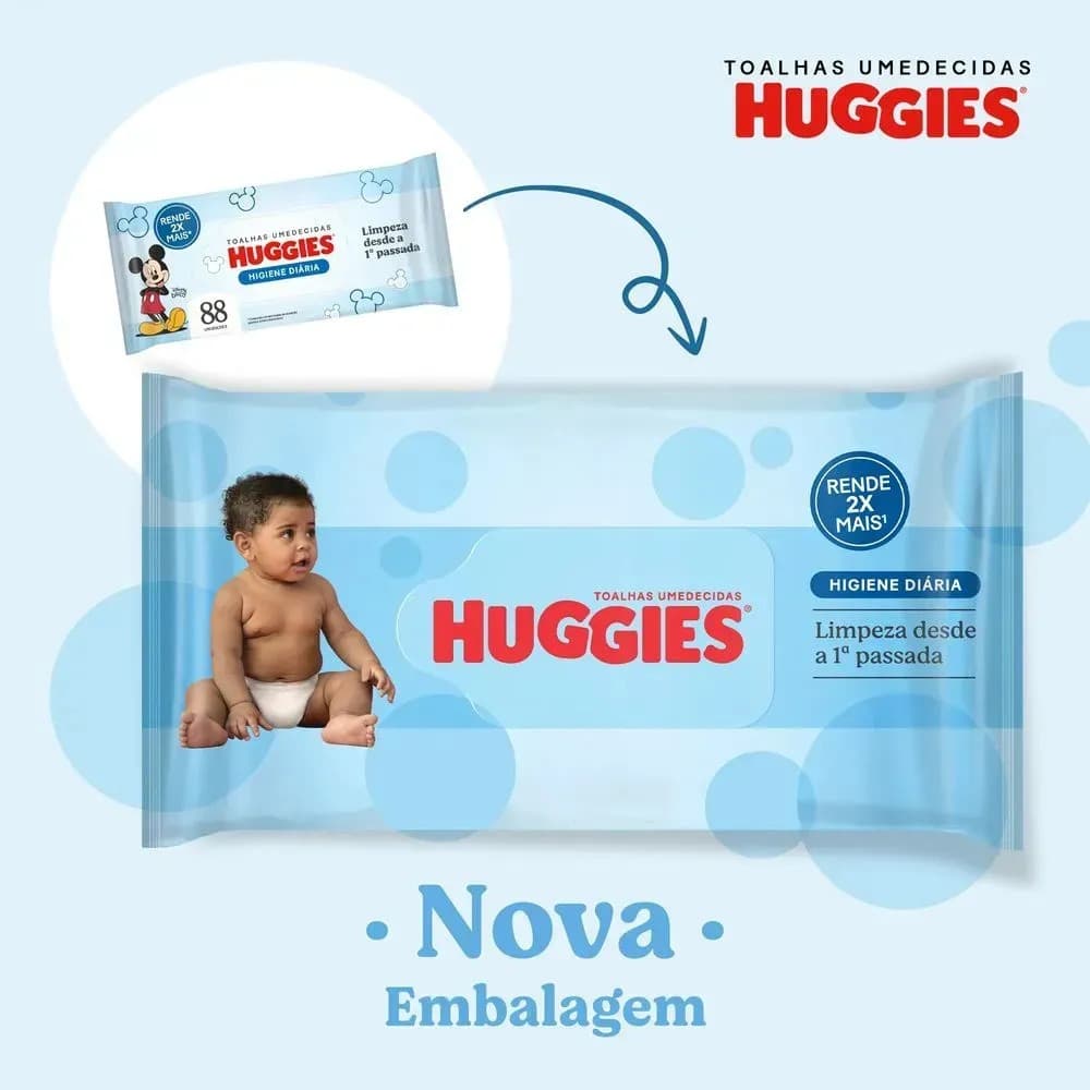Lenço Umedecido Huggies Higiene Diária Rendem 2x Mais 88 Un