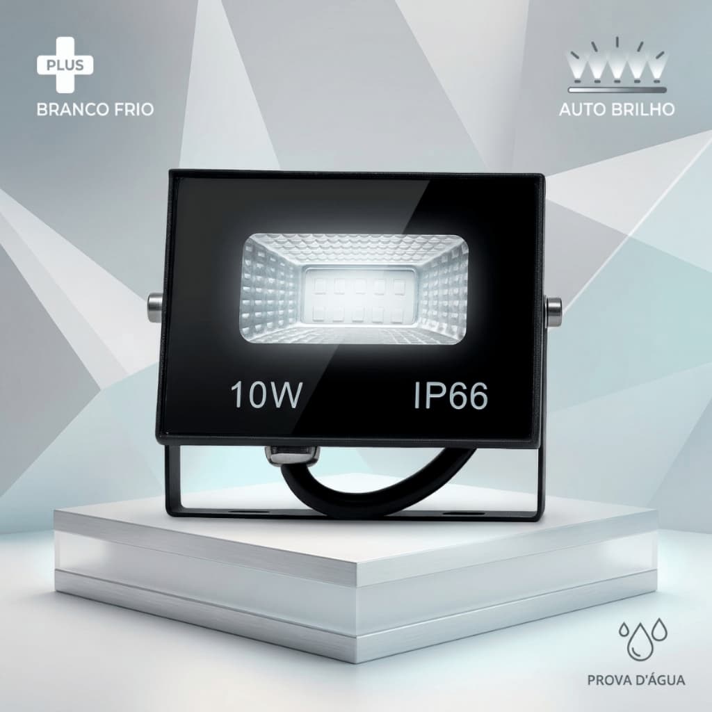 Refletor 10W Branco Frio Bivolt IP66 LED SMD - Garagem - Fachadas Comerciais - Jardins - Quintais Holofote Luminária LED
