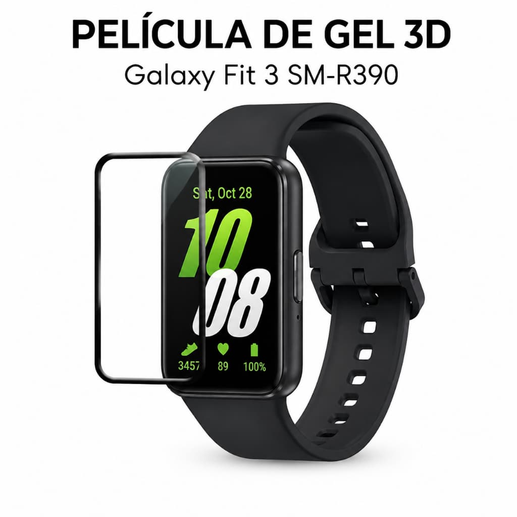 Película de Gel 3D para Samsung Galaxy Fit 3 SM-R390 Proteção de Tela TPU Flexível Borda Preta