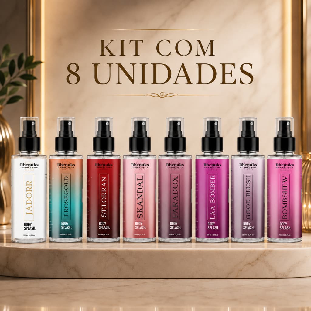 Kit 8 Body Splash Rhenuks Inspiração Importados 200ml Perfume Corporal 8 Fragrâncias Femininas Perfumação Refrescante