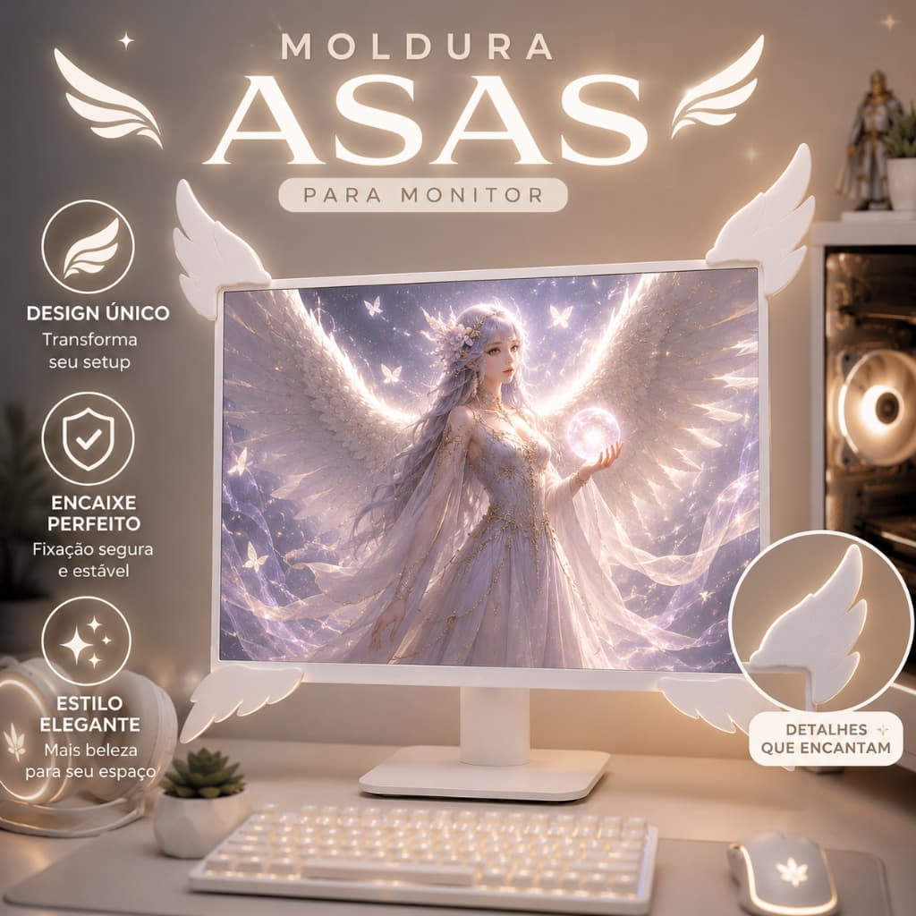 Asa de Anjo para Monitor PC Gamer Notebook TV Decoração para Setup Gamer