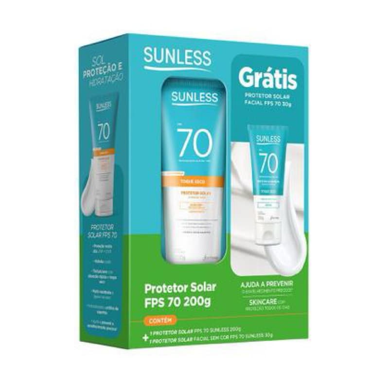 Kit Sunless Protetor Solar FPS 70 200g + Mini Protetor Solar Facial FPS 70 Sem Cor 30g