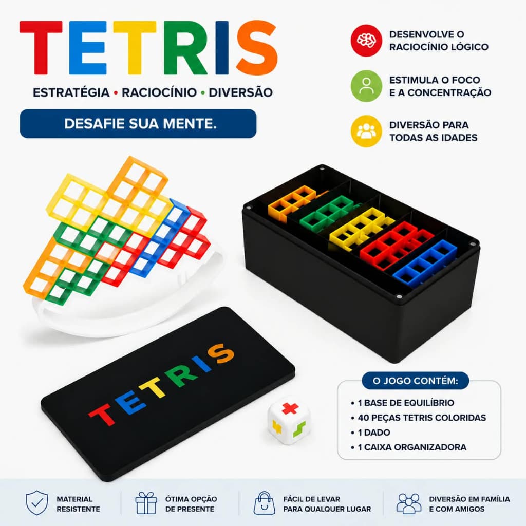 Jogo Tetris 3D de Equilíbrio, Brinquedo educativo, Raciocínio Lógico, Jogo Família, Jogo Equilíbrio