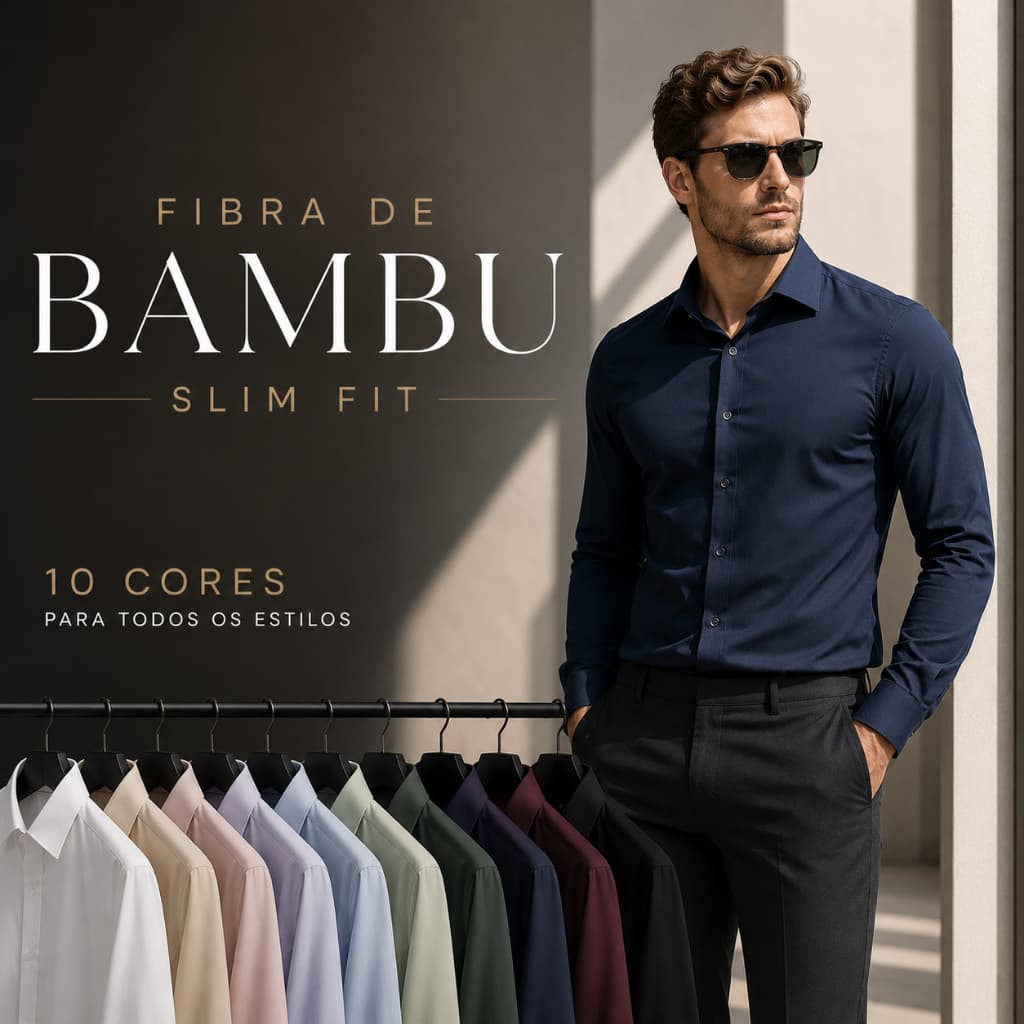 Camisa Social Slim Fit Fibra de Bambu Premium Manga Longa Tecnologica com Estampa Discreta