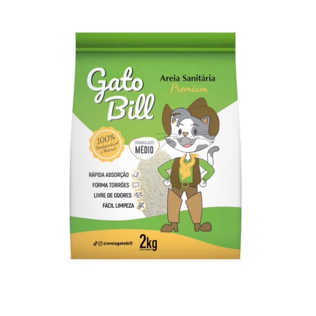 Areia Sanitária Gato Bill Grão Médio