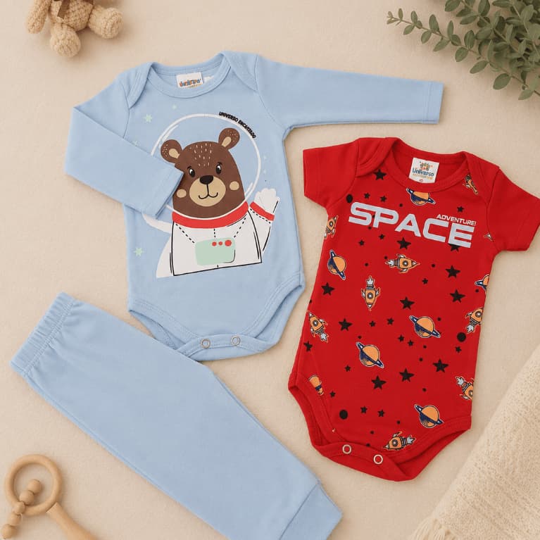 Conjunto Sortido Bebê Menino 3 Peças Roupa De Bebê Masculino Enxoval Algodão Kit Body Premium Conforto Total