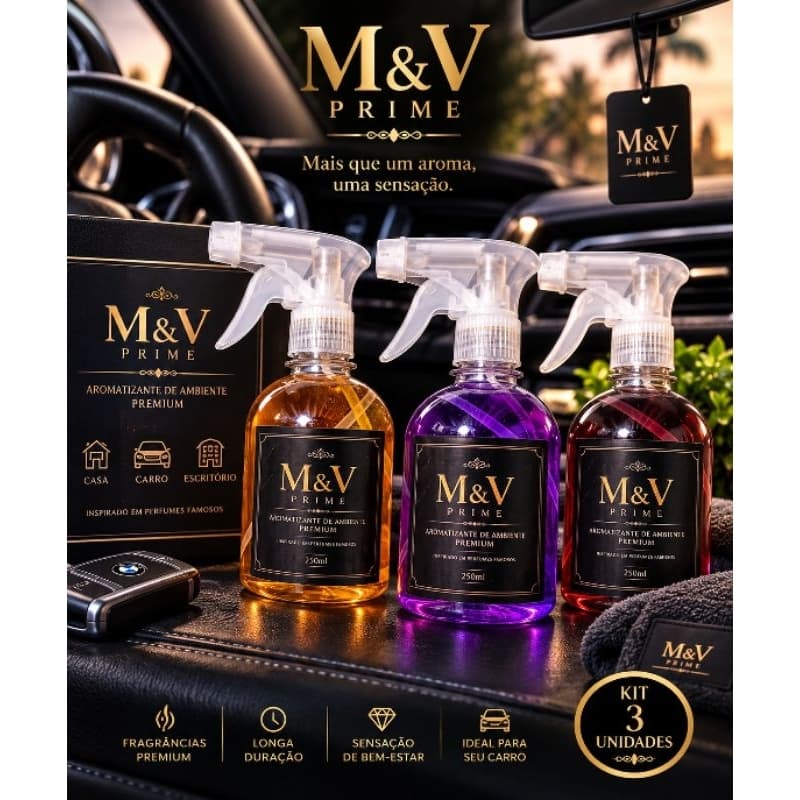 KIT 3  CHEIRINHO PRA CARRO M&V Prime 250ml Cheirinho para Carro Perfume Automotivo Premium Aroma Duradouro