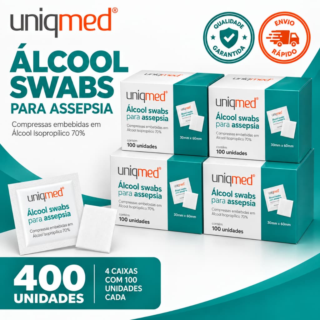 Kit Alcool Swab  Uniqmed 400 Unidades Lenço para Assepsia Sachê Profissional Dupla Camada