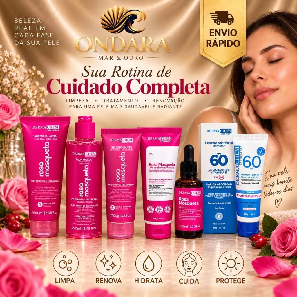 Kit Rosa Mosqueta Dermachem com Protetor Solar FPS 60 6 Itens Skincare Facial