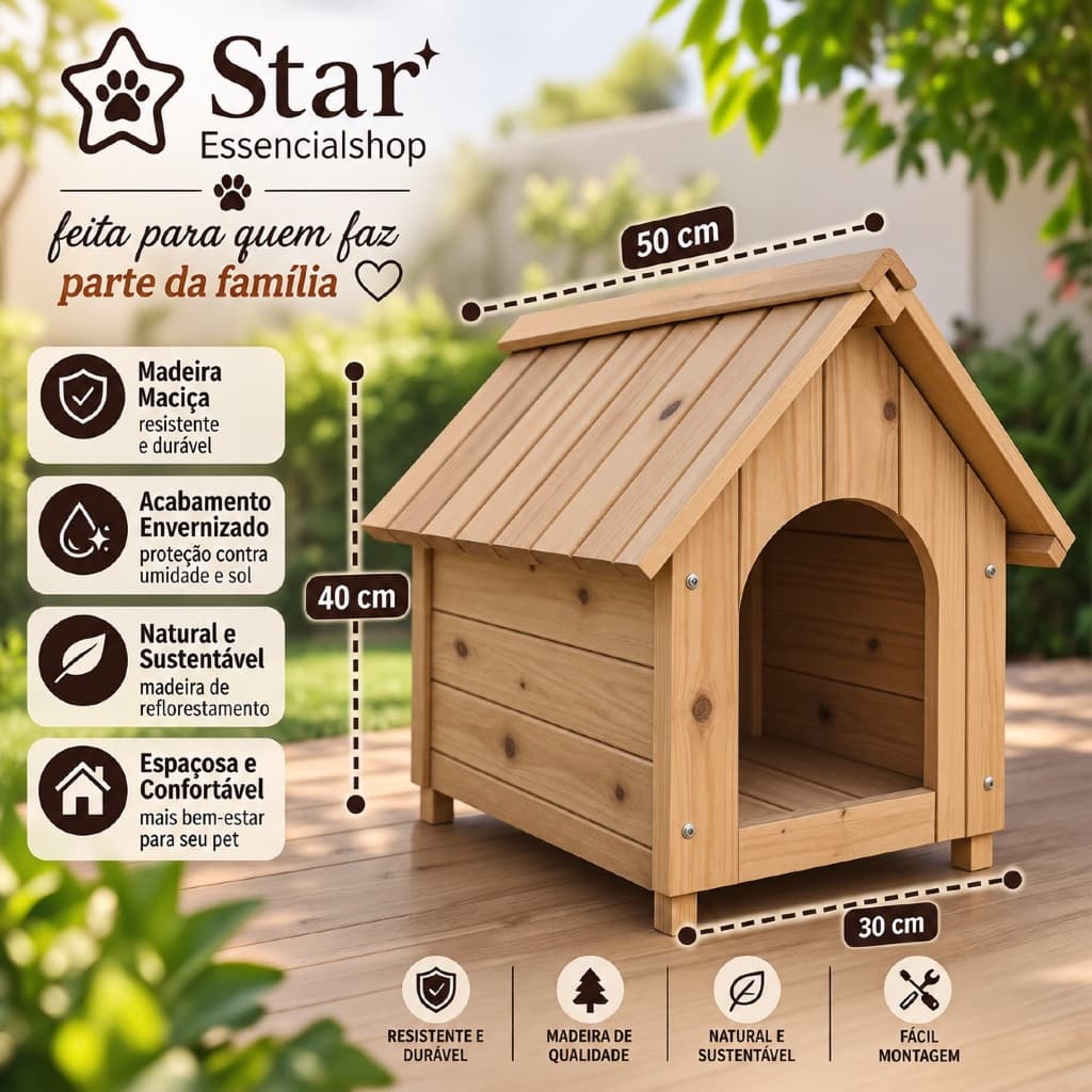 Casinha Pet Envernizada Grande Abrigo Para Cachorro Resistente E Confortável Exterior Inferior Sol Chuva Pequena N1