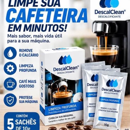 Descalcificante para Cafeteira DescalClean 5 Sachês 16g Anti Calcário Limpeza Profunda Máquina de Café Expresso Cápsulas