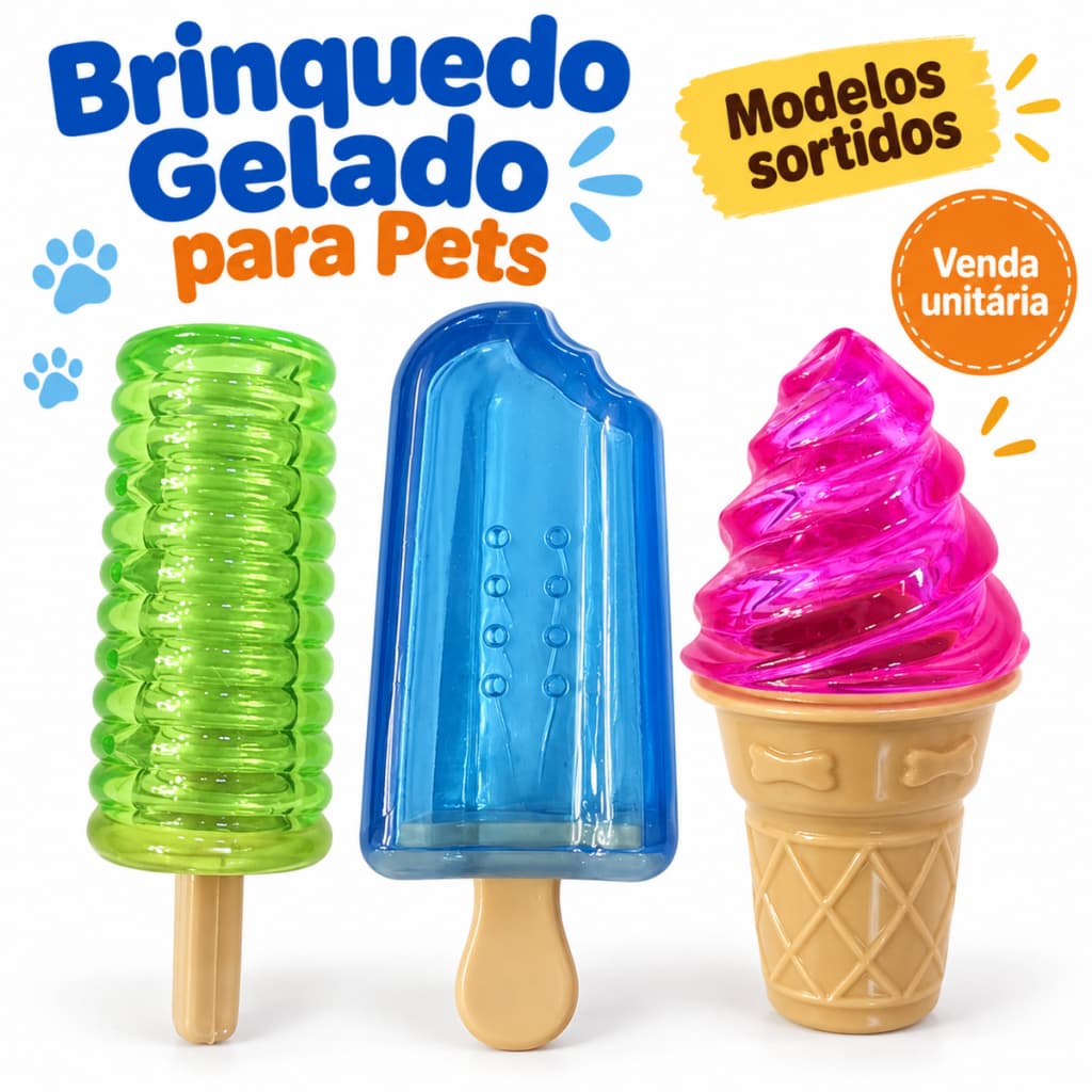 Brinquedo Gelado para Cachorro Sorvetinho Mordedor Refrescante Pet 13cm Modelo Sortido