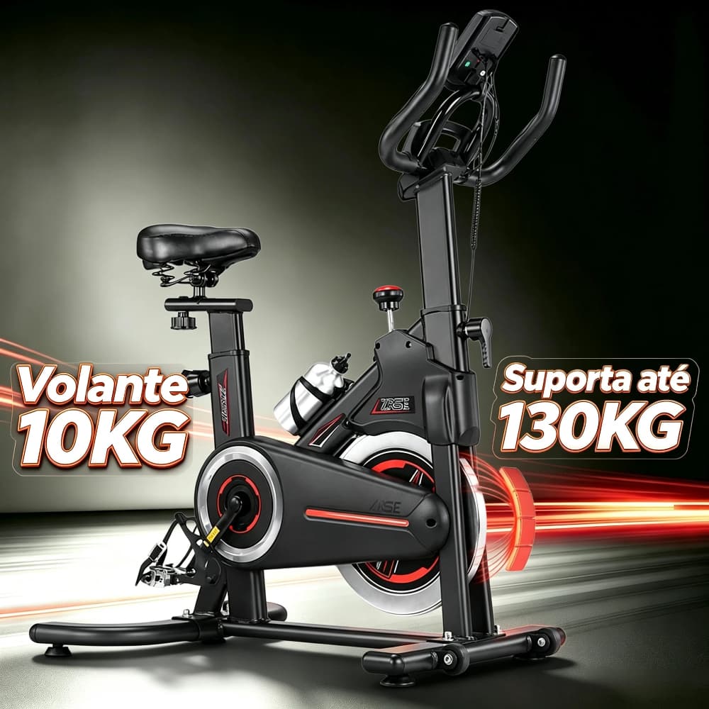 Bicicleta Ergométrica Spinning Magnética, Volante 10KG, até 130KG, Silenciosa para Treino Fitness em Casa
