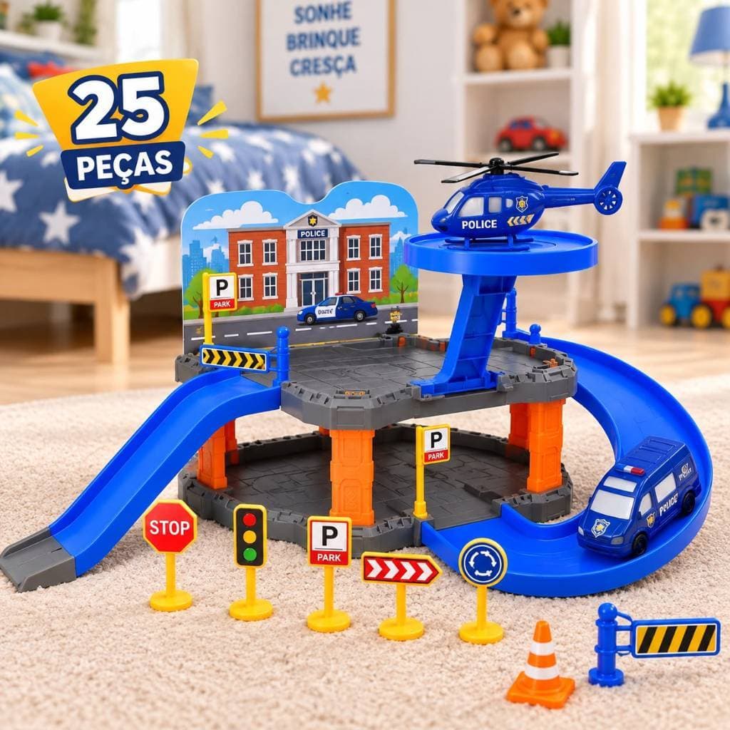 Pista Carrinho Brinquedo Montar Infantil Menino Criança Criativo Educativo Policia Diversão Carro Garagem Rampa Radical