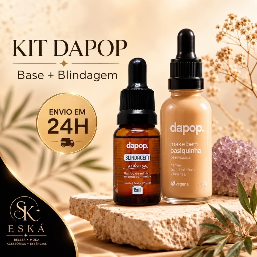 Kit Base Fluida Make Basiquinha Dapop + Blindagem  De Maquiagem Primer, Fixador e Diluidor Dapop