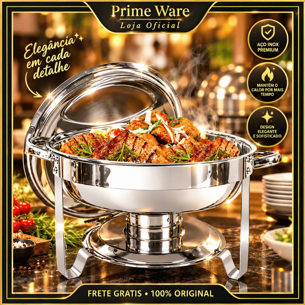 Rechaud Inox 6L Buffet Aquecedor de Alimentos com Tampa Profissional Cozinha e Restaurante