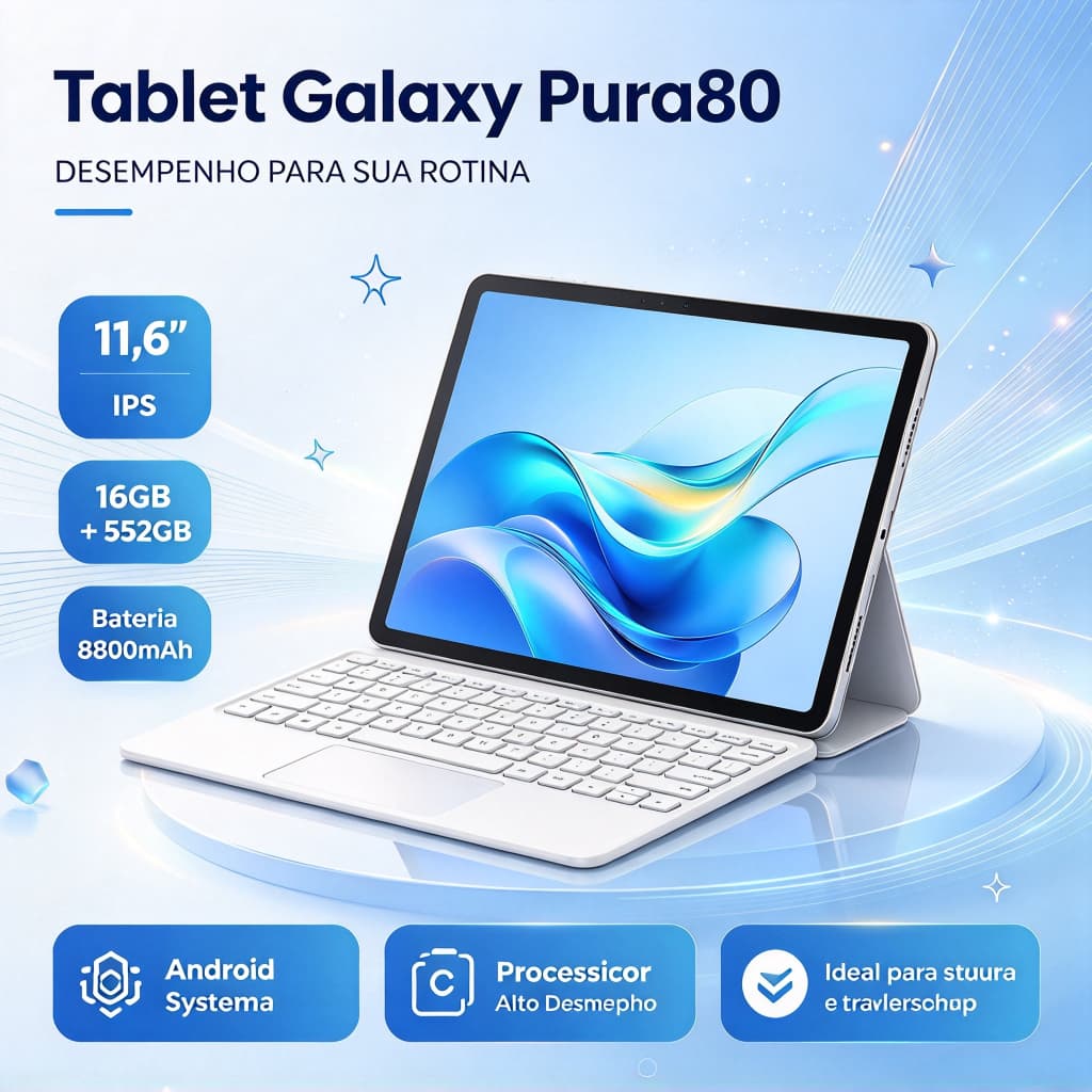 [Teclado e mouse grátis] Tablet Galaxy Pura80 11,6 polegadas, 16 GB + 512 GB, bateria de 8.800 mAh, Android 15