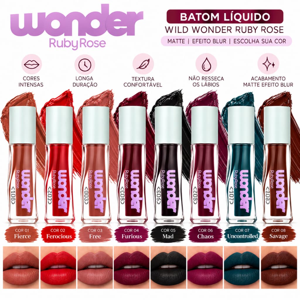 BATOM LÍQUIDO WILD WONDER RUBY ROSE | MATTE | EFEITO BLUR | ESCOLHA SUA COR