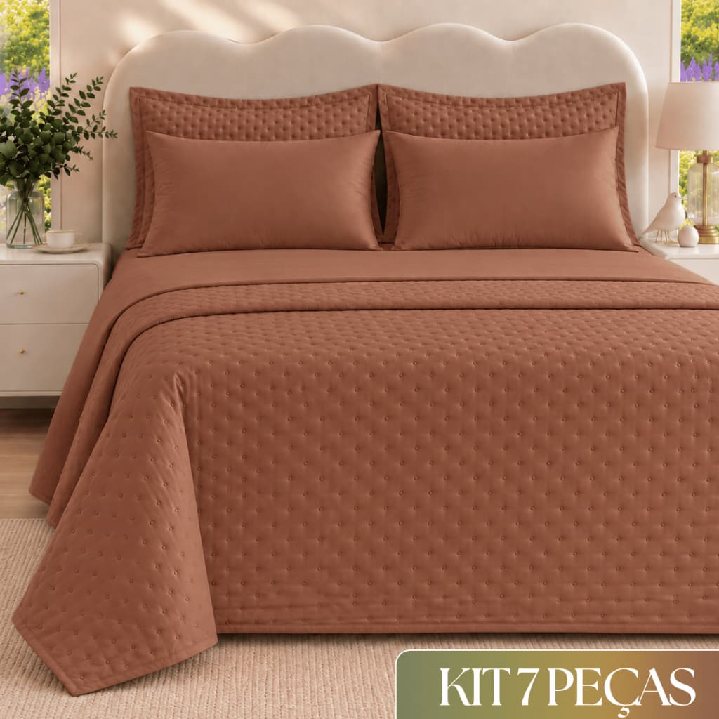 Conjunto Jogo de Cama 7 Peças Casal Queen King Completo 400 Fios Colcha Com Lençol Microfibra Macia